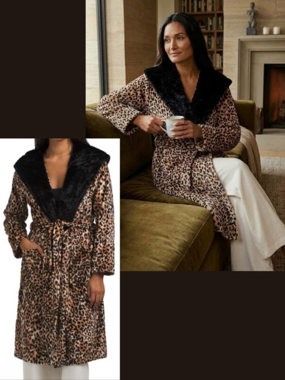 Juicy Couture Leopard Hooded Robe Faux Fur Lined Hood Plush Animal Print NWT